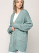 WSK 2380 Womens Kimono Long Batwing Sleeve Open Front Chunky  Knit Cardigan Loose Sweater with Pocket