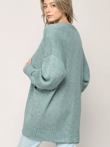 WSK 2380 Womens Kimono Long Batwing Sleeve Open Front Chunky  Knit Cardigan Loose Sweater with Pocket