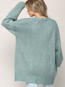 WSK 2380 Womens Kimono Long Batwing Sleeve Open Front Chunky  Knit Cardigan Loose Sweater with Pocket