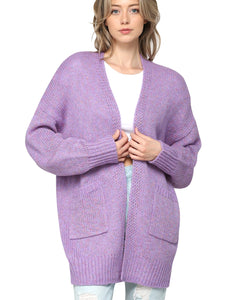 WSK 2380 Womens Kimono Long Batwing Sleeve Open Front Chunky  Knit Cardigan Loose Sweater with Pocket