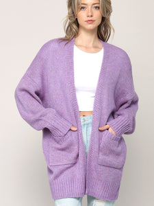 WSK 2380 Womens Kimono Long Batwing Sleeve Open Front Chunky  Knit Cardigan Loose Sweater with Pocket
