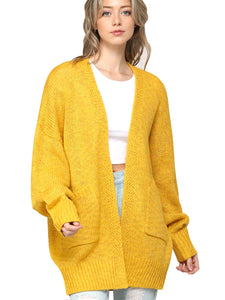 WSK 2380 Womens Kimono Long Batwing Sleeve Open Front Chunky  Knit Cardigan Loose Sweater with Pocket
