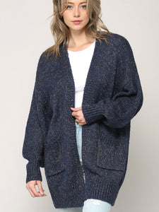 WSK 2380 Womens Kimono Long Batwing Sleeve Open Front Chunky  Knit Cardigan Loose Sweater with Pocket