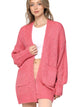 WSK 2380 Womens Kimono Long Batwing Sleeve Open Front Chunky  Knit Cardigan Loose Sweater with Pocket