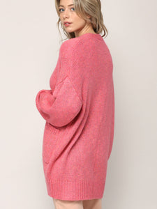 WSK 2380 Womens Kimono Long Batwing Sleeve Open Front Chunky  Knit Cardigan Loose Sweater with Pocket