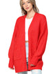WSK 2380 Womens Kimono Long Batwing Sleeve Open Front Chunky  Knit Cardigan Loose Sweater with Pocket