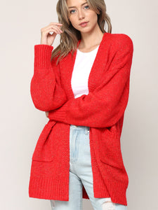 WSK 2380 Womens Kimono Long Batwing Sleeve Open Front Chunky  Knit Cardigan Loose Sweater with Pocket