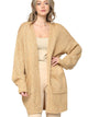 WSK 2380 Womens Kimono Long Batwing Sleeve Open Front Chunky  Knit Cardigan Loose Sweater with Pocket