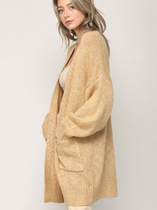 WSK 2380 Womens Kimono Long Batwing Sleeve Open Front Chunky  Knit Cardigan Loose Sweater with Pocket