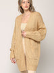 WSK 2380 Womens Kimono Long Batwing Sleeve Open Front Chunky  Knit Cardigan Loose Sweater with Pocket