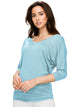 WT1036 Women's V-Neck 3/4 Sleeve Drape Dolman Shirt Top with Side Shirring