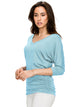 WT1036 Women's V-Neck 3/4 Sleeve Drape Dolman Shirt Top with Side Shirring