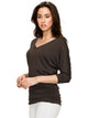 WT1036 Women's V-Neck 3/4 Sleeve Drape Dolman Shirt Top with Side Shirring