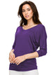 WT1036 Women's V-Neck 3/4 Sleeve Drape Dolman Shirt Top with Side Shirring