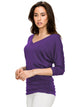 WT1036 Women's V-Neck 3/4 Sleeve Drape Dolman Shirt Top with Side Shirring