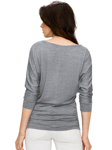 WT1036 Women's V-Neck 3/4 Sleeve Drape Dolman Shirt Top with Side Shirring