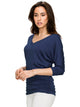 WT1036 Women's V-Neck 3/4 Sleeve Drape Dolman Shirt Top with Side Shirring