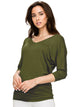 WT1036 Women's V-Neck 3/4 Sleeve Drape Dolman Shirt Top with Side Shirring