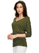 WT1036 Women's V-Neck 3/4 Sleeve Drape Dolman Shirt Top with Side Shirring