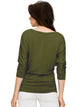 WT1036 Women's V-Neck 3/4 Sleeve Drape Dolman Shirt Top with Side Shirring