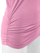WT1036 Women's V-Neck 3/4 Sleeve Drape Dolman Shirt Top with Side Shirring