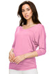 WT1036 Women's V-Neck 3/4 Sleeve Drape Dolman Shirt Top with Side Shirring