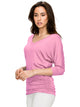 WT1036 Women's V-Neck 3/4 Sleeve Drape Dolman Shirt Top with Side Shirring