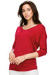 WT1036 Women's V-Neck 3/4 Sleeve Drape Dolman Shirt Top with Side Shirring