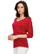 WT1036 Women's V-Neck 3/4 Sleeve Drape Dolman Shirt Top with Side Shirring