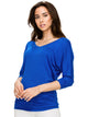 WT1036 Women's V-Neck 3/4 Sleeve Drape Dolman Shirt Top with Side Shirring
