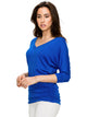 WT1036 Women's V-Neck 3/4 Sleeve Drape Dolman Shirt Top with Side Shirring