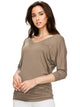 WT1036 Women's V-Neck 3/4 Sleeve Drape Dolman Shirt Top with Side Shirring