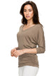 WT1036 Women's V-Neck 3/4 Sleeve Drape Dolman Shirt Top with Side Shirring