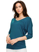 WT1036 Women's V-Neck 3/4 Sleeve Drape Dolman Shirt Top with Side Shirring