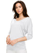 WT1036 Women's V-Neck 3/4 Sleeve Drape Dolman Shirt Top with Side Shirring