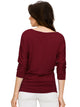 WT1036 Women's V-Neck 3/4 Sleeve Drape Dolman Shirt Top with Side Shirring
