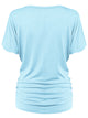 WT1037 Women's Solid Short Sleeve V Neck Dolman Top with Side Shirring