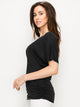 WT1037 Women's Solid Short Sleeve V Neck Dolman Top with Side Shirring