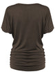 WT1037 Women's Solid Short Sleeve V Neck Dolman Top with Side Shirring