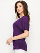 WT1037 Women's Solid Short Sleeve V Neck Dolman Top with Side Shirring