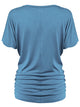 WT1037 Women's Solid Short Sleeve V Neck Dolman Top with Side Shirring