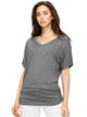 WT1037 Women's Solid Short Sleeve V Neck Dolman Top with Side Shirring