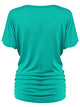 WT1037 Women's Solid Short Sleeve V Neck Dolman Top with Side Shirring