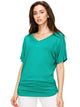 WT1037 Women's Solid Short Sleeve V Neck Dolman Top with Side Shirring