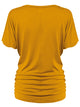 WT1037 Women's Solid Short Sleeve V Neck Dolman Top with Side Shirring