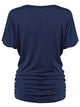 WT1037 Women's Solid Short Sleeve V Neck Dolman Top with Side Shirring