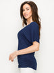 WT1037 Women's Solid Short Sleeve V Neck Dolman Top with Side Shirring
