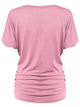 WT1037 Women's Solid Short Sleeve V Neck Dolman Top with Side Shirring