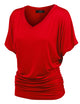 WT1037 Women's Solid Short Sleeve V Neck Dolman Top with Side Shirring