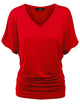 WT1037 Women's Solid Short Sleeve V Neck Dolman Top with Side Shirring
